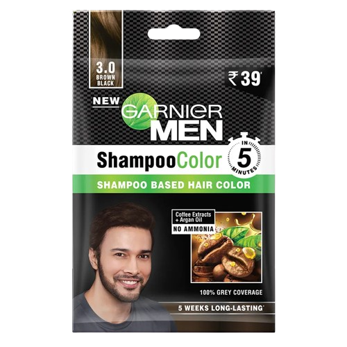 Garnier Men 5Min Shampoo Hair Color Sachet 10ml (#3BrownBlack)
