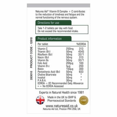 Natures Aid Vitamin B Complex 50 + C Tablets 30 per pack