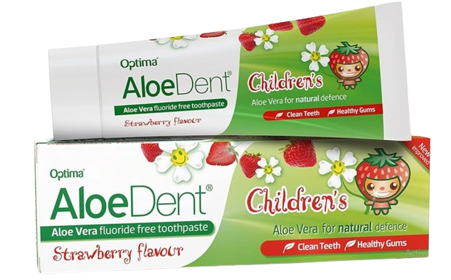 Optima Aloe Vera Children's Toothpaste - Strawberry Flavor - Fluoride Free, SLS Free 50ml