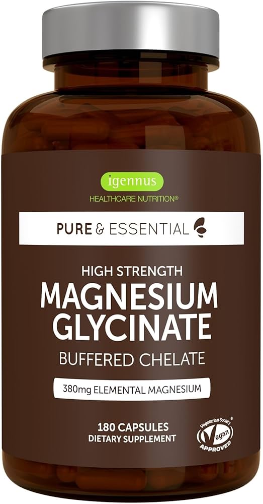High Strength Magnesium Glycinate 380mg Vegan – 180 Capsules