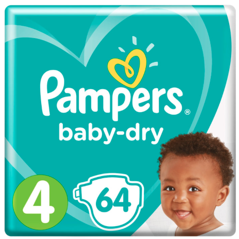 Pampers Baby Dry Jumbo Maxi Diapers Size 4 (9 - 14 kg’s), 64 pieces
