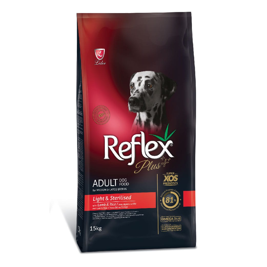 Reflex Plus Light And Sterelised Dog Food – Lamb And Rice 15kg
